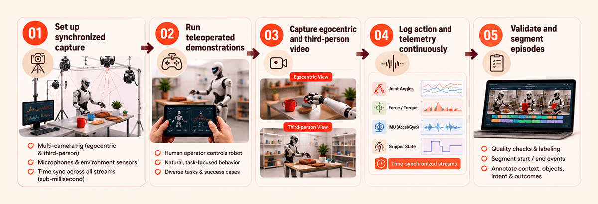 How is multimodal humanoid robot data collected?